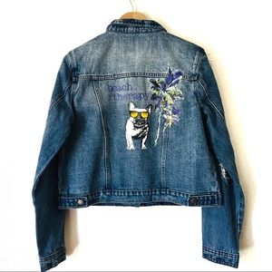 Denim jacket French bulldog with glasses graphic